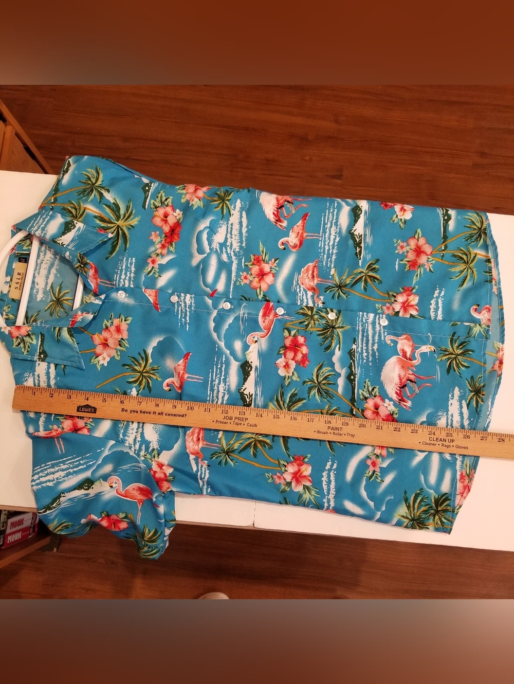 SSLR Women's Collection XL Hawaiian Shirt Flamingo Button Up Short Sleeve Blue - Picture 6 of 7